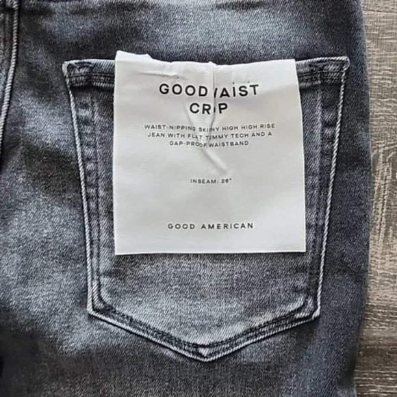 Good American "Good Waist Crop" distressed High Rise skinny Jeans - Picture 7 of 7